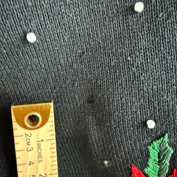 Vtg 90s Christmas Sweater Poinsettias Retro Holiday Embroidered Ugly XMAS XL - Picture 7 of 10